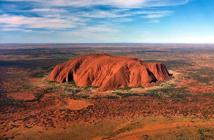 Uluru from a helicopter on a clear morning